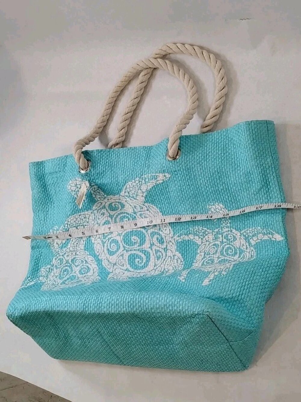 Aqua Blue Sea Turtle Tote Bag Large Beach Bag with Rope Handles Summer Vacation - Picture 4 of 13